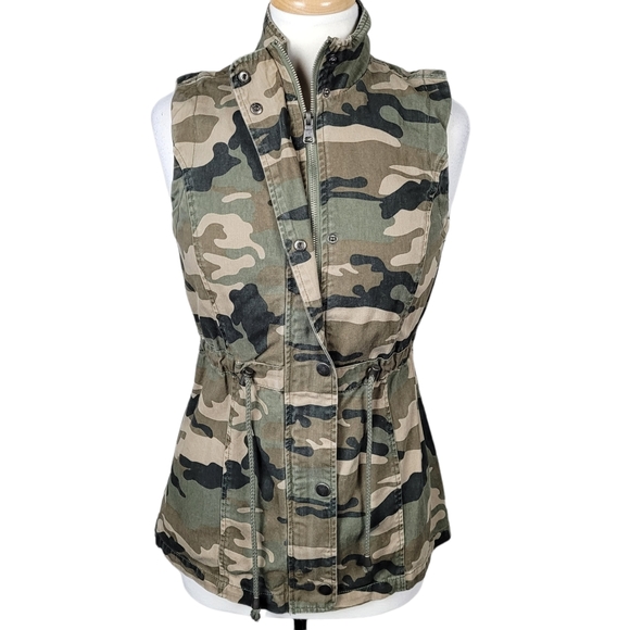 CI SONO Utility Jacket Outerwear Sleeveless Camo Military Button Down Zip Up - Picture 2 of 13
